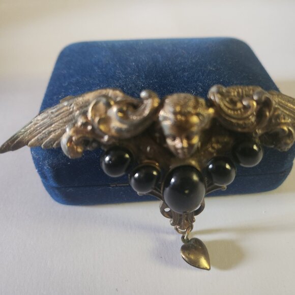 Angelic Vintage Metal, Antique Style Hair Clip with 5 black stones & a heart - Picture 2 of 3